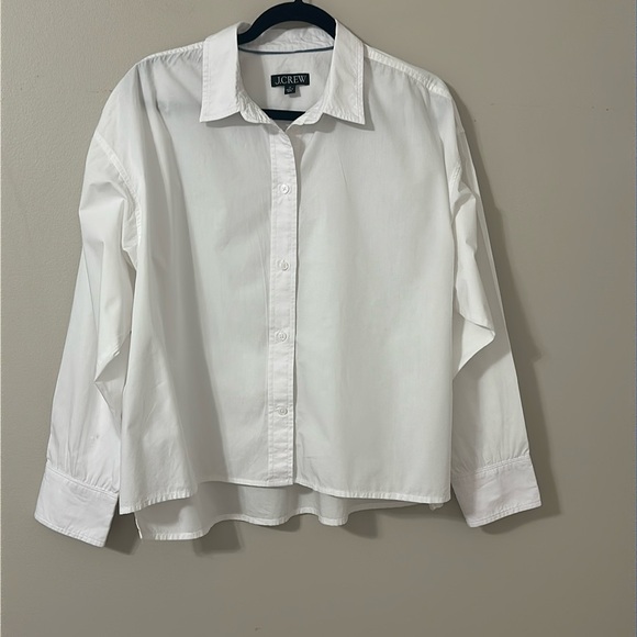J. Crew Tops - J. Crew Womens Long Sleeve White Cotton Poplin Button Down Cropped Shirt Sz 16